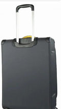 Black suitcase with wheels on a white background